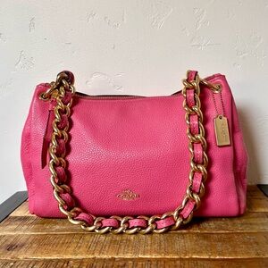 Coach Mia F72700 Pink Ruby Leather with Gold Chain & Hardware Shoulder Bag